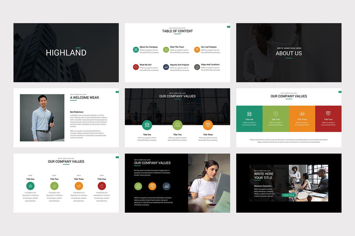 Highland Marketing Pitch Deck PowerPoint Template - TheSlideQuest
